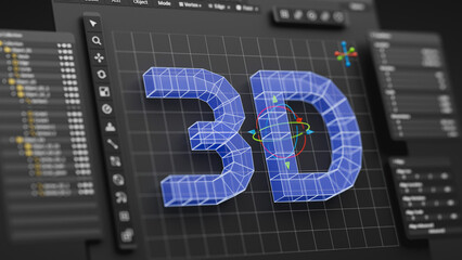 Engineering designer design 3D CAD software program Industrial engine model mechanical dimensional digital manufacturing factory engineer computer screen. 3d rendering. - obrazy, fototapety, plakaty