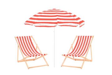 Two beach sun loungers and an umbrella