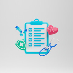 Fototapeta premium Healthcare medical doctor stethoscope heartbeat clipboard health checkup insurance report service icons.3d rendering..