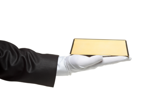 Hand of a magician holding a gold bar