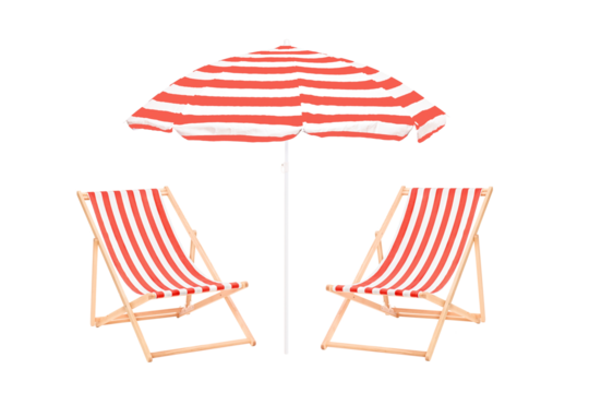 Two beach sun loungers and an umbrella - Powered by Adobe