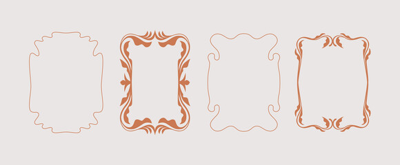 Vector logo design template and badge in simple wavy linear style - floral elements and frames, packaging organic products, hand-crafted goods, posters, prints