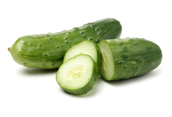 Green cucumber slice on the white background 