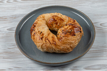 Turkish pastry product - Local name sade açma. Close up of tasty, delicious pastry product.