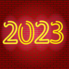 neon sign 2023 on wall