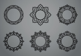Obraz premium Set of decorative frames Elegant vector element for design in Eastern style, place for text. Floral black and gray borders. Lace illustration for invitations and greeting cards