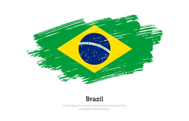 Modern brushed patriotic flag of Brazil country with plain solid background