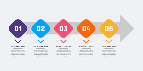 Target infographics with four elements. Colourful infographic steps. Flat design table of contents infographic. Business concept with 5 steps. 