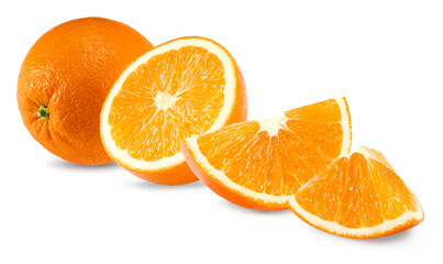 orange fruit with cut of orange isolated on white background. clipping path