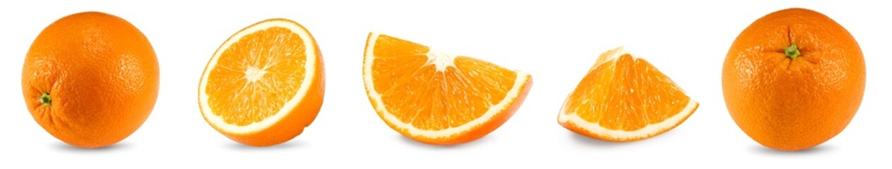 orange fruit with cut of orange isolated on white background. clipping path