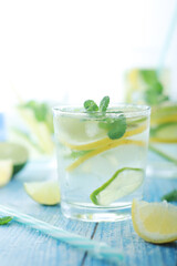 Glasses with lemon and lime lemonade	