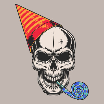 Birthday skull element colorful vintage