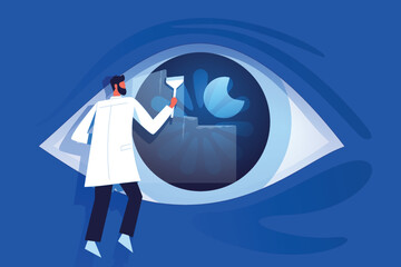 Eye doctor doing operation of  patient eyes, Eye doctor clearing eye of patient vector illustration concept