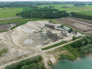 Concrete cenment mortar mix installation facility complex building plant company. Commercial cement plant factory mix production process. Conveyors and industrial equipment.