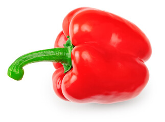 one red sweet bell pepper isolated on white background. clipping path