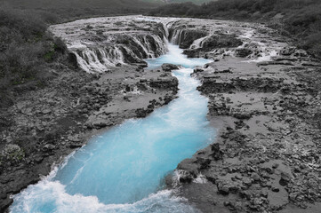 Bruar foss waterfall Iceland, monochrome