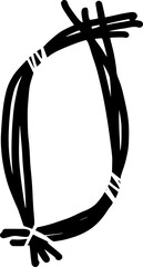 Scary doodle number zero made of bones and stiks. Spooky halloween sign