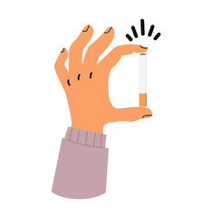 Hand holding cigarette butt flat vector