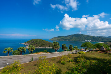 Promthep Cape is one of the most photographed locations in Phuket. Phromthep cape viewpoint at blue sea sky in Phuket, Thailand. - 530586668