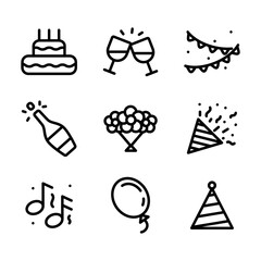 Party set, line icon, editable stroke, vector outline high quality for UI.