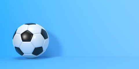 Fototapeta na wymiar Soccer ball on a blue background with copy space. 3d rendering illustration