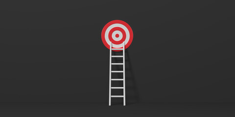 Step ladder and target on a black wall with copy space. 3d rendering 3d illustration © Andrii