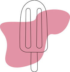  An icon of a frozen fruit against a background of an abstract pink blur. Linear icon. Vector illustration. Summer, snack, ice cream, refreshment, outline, pink, ice, shape.