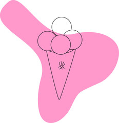 Icon of an ice cream cone with ice cream balls on a pink background. Linear icon. Vector illustration. isolated object. Оutline, pink, ice, shape, summer.