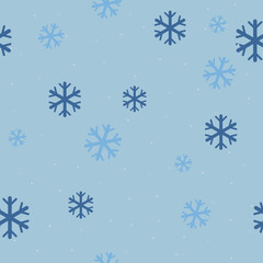Christmas, new year seamless pattern, snowflakes on blue background. cold season backdrop textile, cards, wrapping paper, design element.