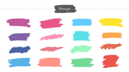 チョークでラフに試し書きしたような16色の手描きのデコレーション素材 - カラフルな明るい色味のセット
