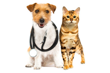 dog and cat and stethoscope veterinarian