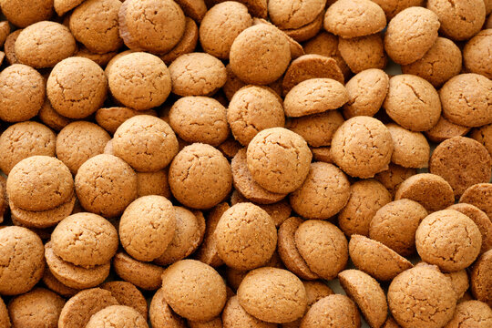 Close-up of typical dutch ginger nuts candy also known as pepernoten or kruidnoten for the annual children's feast Sinterklaas on the 5th of december in The Netherlands.