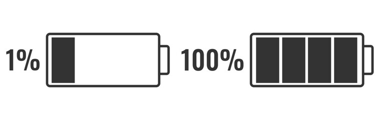 Battery charge level set. Battery charging charge indicator icon. level battery energy. Alkaline battery capacity charge icon. Flat style - stock vector.