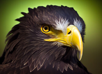 Fototapeta premium Close-up of the head of a golden eagle with a yellow beak, wildlife imagery, wild raptor