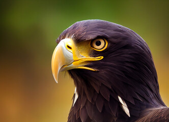 Obraz premium Close-up of the head of a golden eagle with yellow beak, fancy wildlife picture of a wild bird of prey