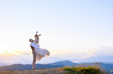 Wedding couple in mountains