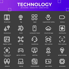 Technology icon pack with black color