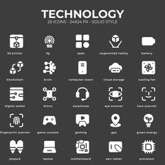 Technology icon pack with black color