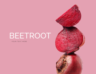 Creative layout made of beetroot on the pink background. Flat lay. Food concept. Macro  concept. 
