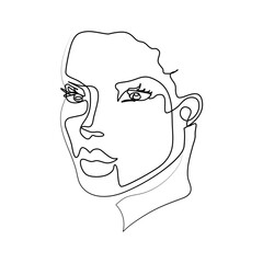 Abstract Woman One Face Line Drawing Female Portret Simple Style