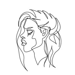 Abstract Woman One Face Line Drawing Female Portret Simple Style