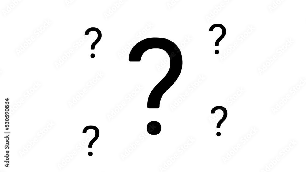 Poster zoom in and out animation the question symbol. large black symbol in the center and four small symbo