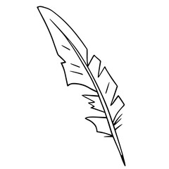 Bird feather quill, writing ink pen, hand drawn outline, doodle sketch. Freehand, minimalism style, line art. Isolated. Vector illustration