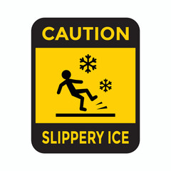 slippery ice yellow warning sign, vector illustration 