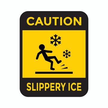 slippery ice yellow warning sign, vector illustration 