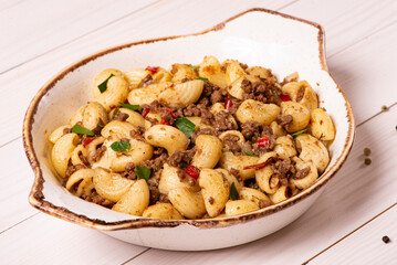pasta with minced meat on a plate