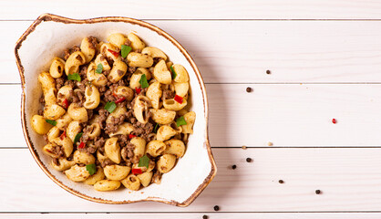 pasta with minced meat on a plate