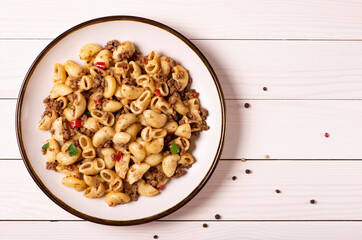 pasta with minced meat on a plate