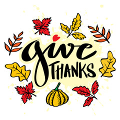 Give thanks hand lettering greeting card.