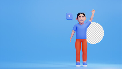3D Illustration Man character say Hi and wave hands
